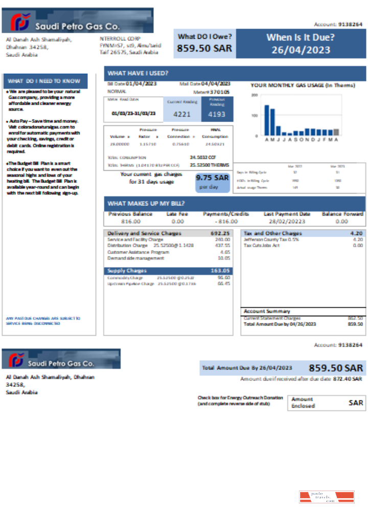 Saudi Petro Gas utility businessbill, SCR PSD template